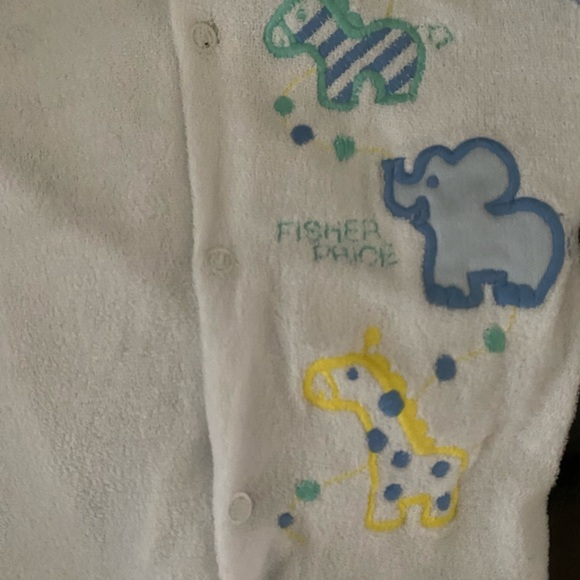 Vintage Fisher Price 12mo Cozy White Blue Horse Elephant Kids One Piece Onesie - Picture 5 of 14